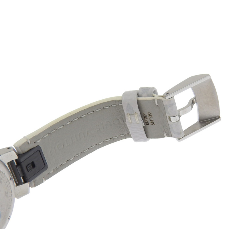 路易威登 Tambour Slim 33 女士腕錶，8 顆鑽石，型號 Q13MJZ，不鏽鋼和皮革錶殼，石英機芯，指針式顯示，白色錶盤-6