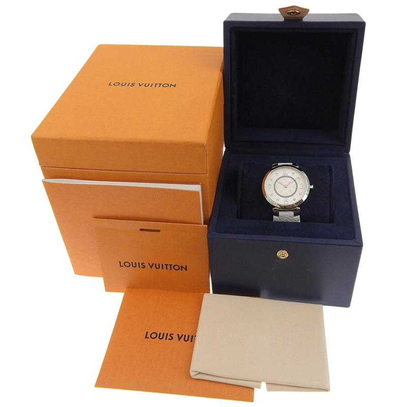 路易威登 Tambour Slim 33 女士腕錶，8 顆鑽石，型號 Q13MJZ，不鏽鋼和皮革錶殼，石英機芯，指針式顯示，白色錶盤-7