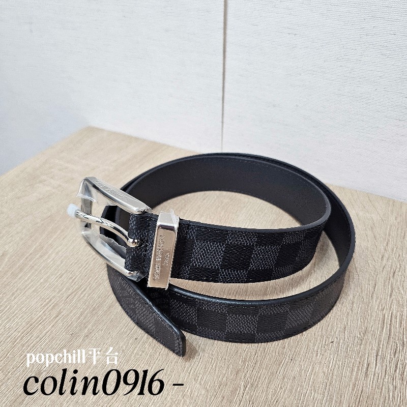 [未使用新品❣️] LV黑灰棋盤格PontNeuf銀釦皮帶-0