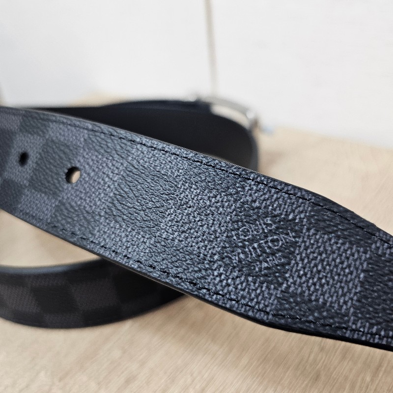 [未使用新品❣️] LV黑灰棋盤格PontNeuf銀釦皮帶-13