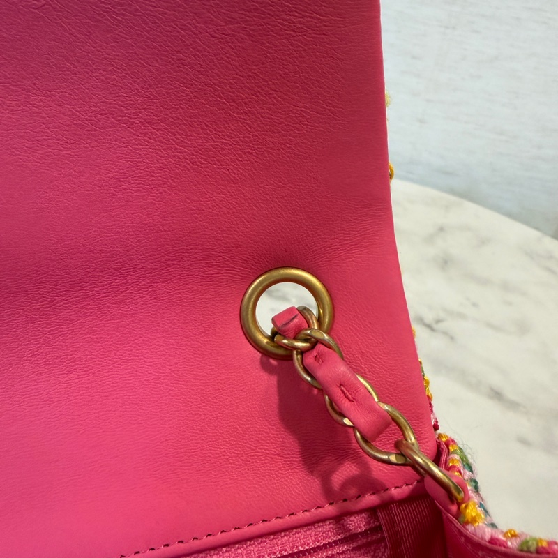 Chanel 粉紅淺綠針織毛呢霧金釦CF20 A69900-12