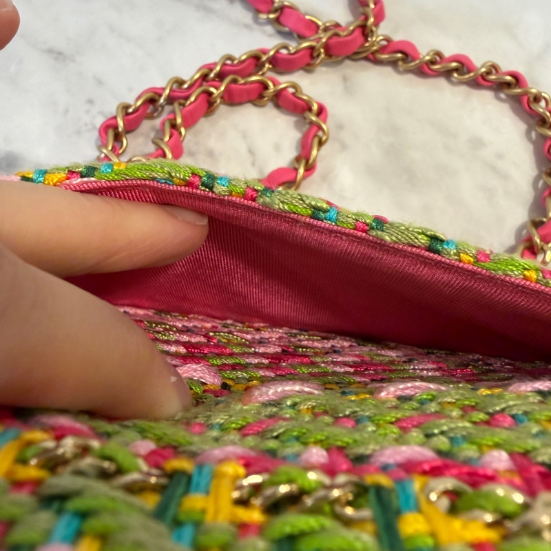 Chanel 粉紅淺綠針織毛呢霧金釦CF20 A69900-15