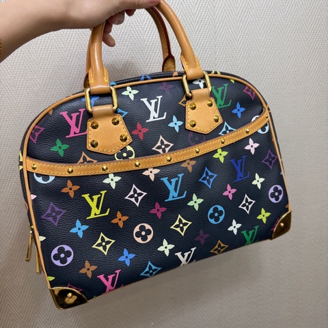 LV 黑彩金釦村上隆聯名款Trouville手提小珍包M92662
