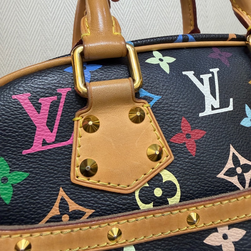 LV 黑彩金釦村上隆聯名款Trouville手提小珍包M92662-1