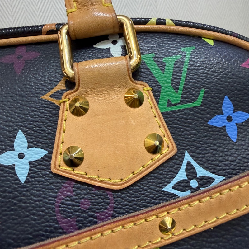 LV 黑彩金釦村上隆聯名款Trouville手提小珍包M92662-2