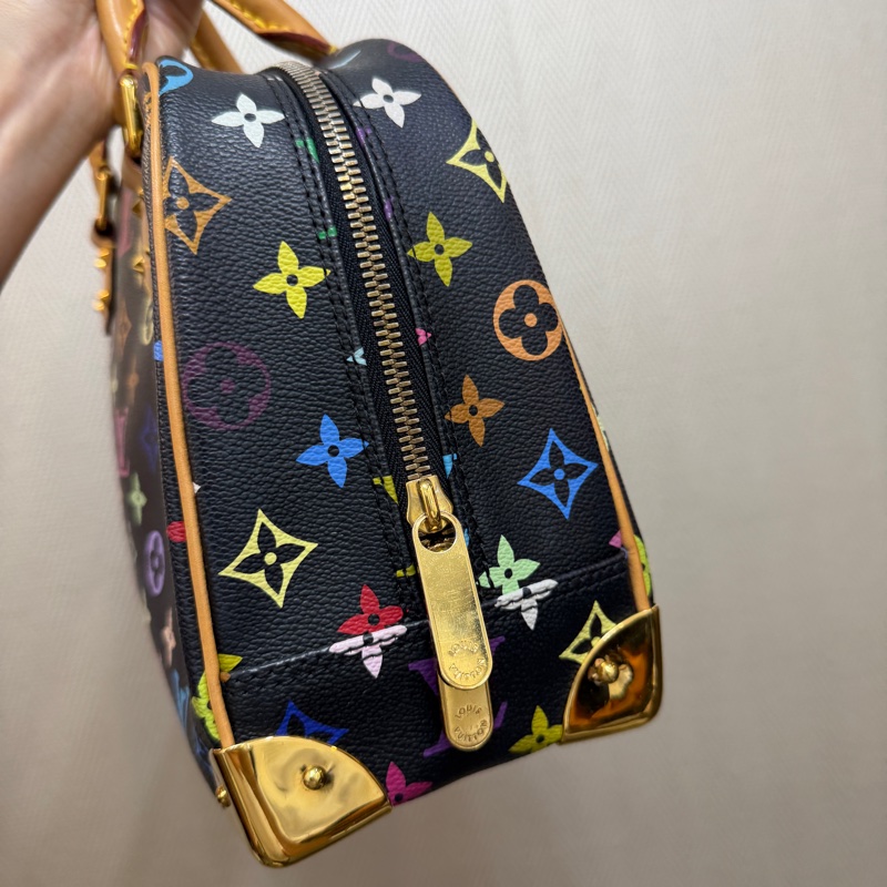 LV 黑彩金釦村上隆聯名款Trouville手提小珍包M92662-4