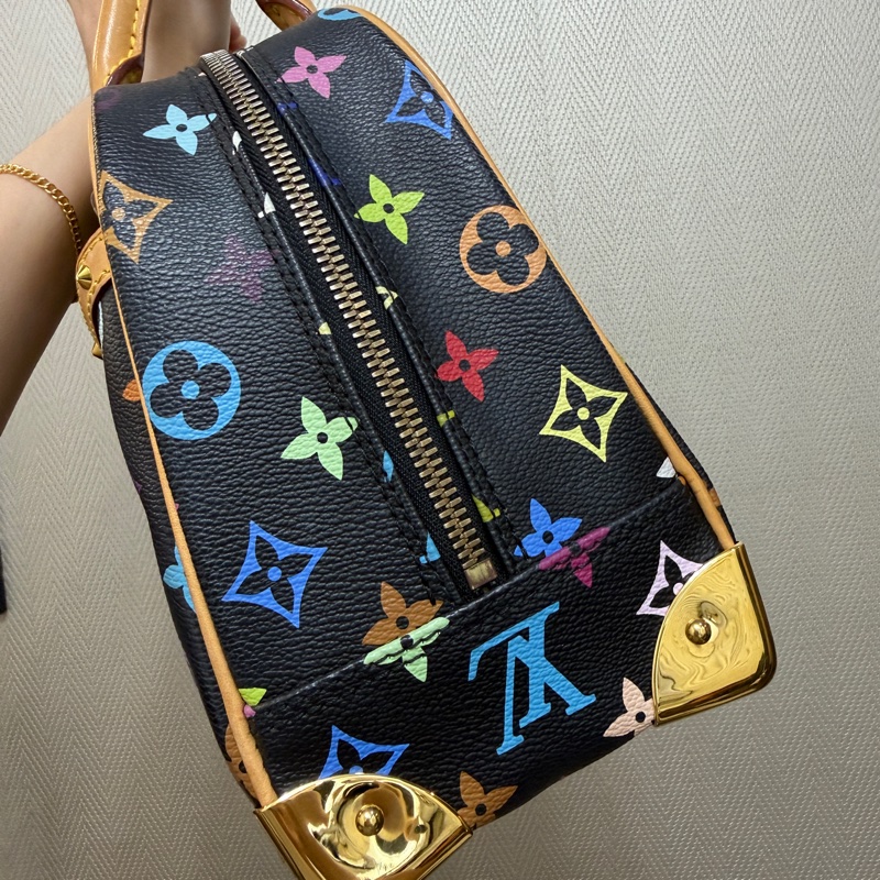 LV 黑彩金釦村上隆聯名款Trouville手提小珍包M92662-10