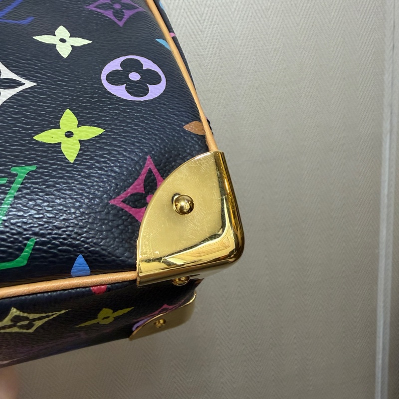 LV 黑彩金釦村上隆聯名款Trouville手提小珍包M92662-13