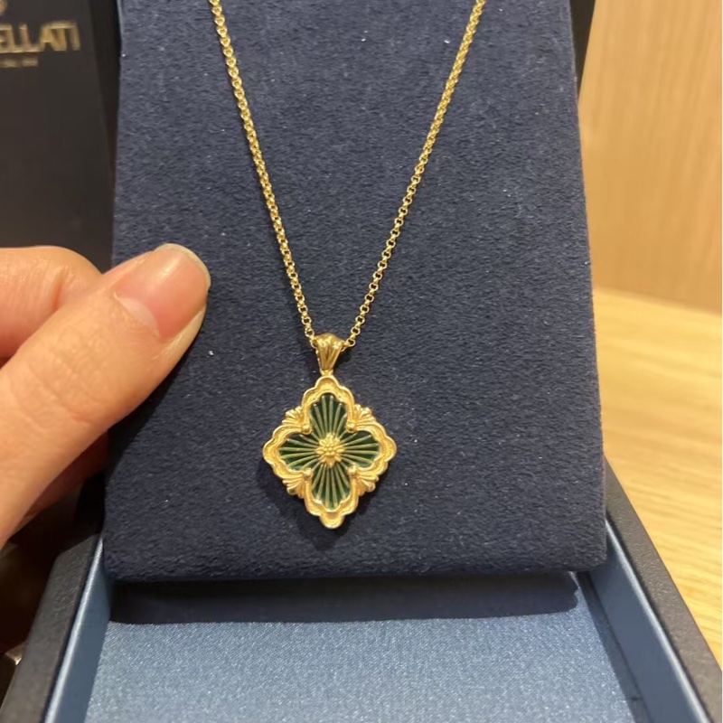 BUCCELLATI 布契拉提 Opera tulle 系列大號綠色琺瑯項鍊-1