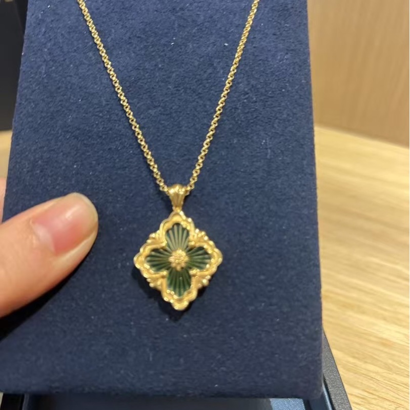 BUCCELLATI 布契拉提 Opera tulle 系列大號綠色琺瑯項鍊-3