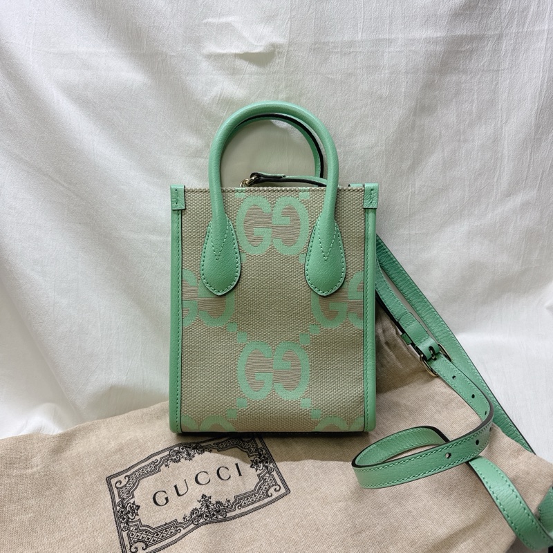全新Gucci薄荷綠mini帆布手提斜背托特包 Jumbo-5