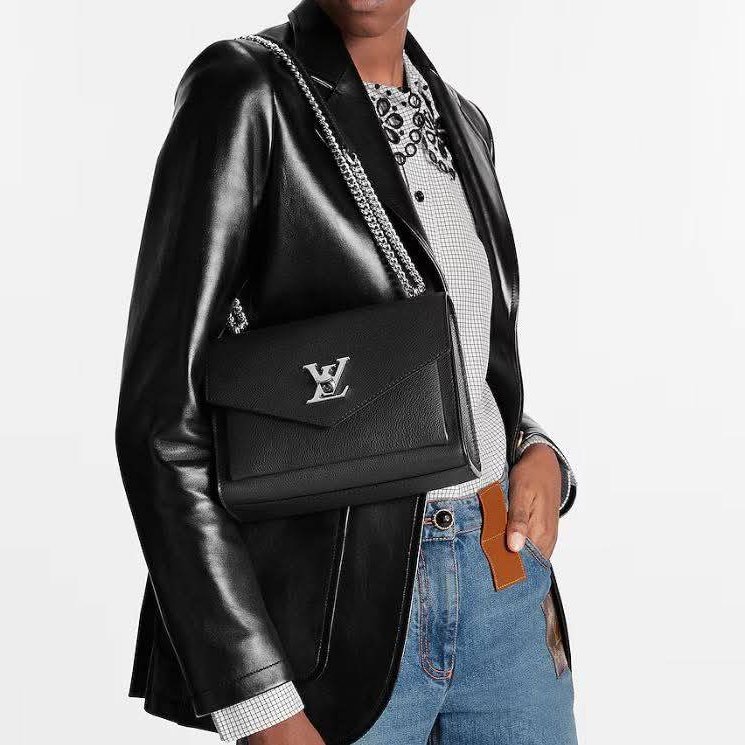 LV M51418 MYLOCKME 質感小牛皮肩斜背翻蓋銀鍊包(黑)郵差包.斜背包 肩背包-21