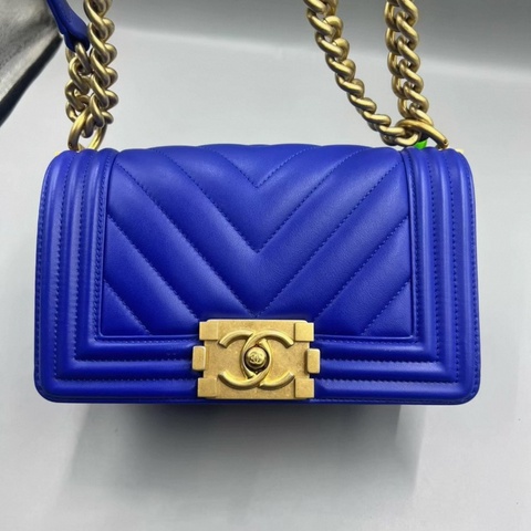 香奈兒+leboy+牛皮+藍色+V紋+小號+有卡+27開