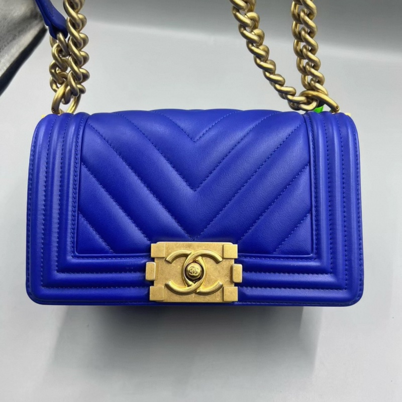 香奈兒+leboy+牛皮+藍色+V紋+小號+有卡+27開-3