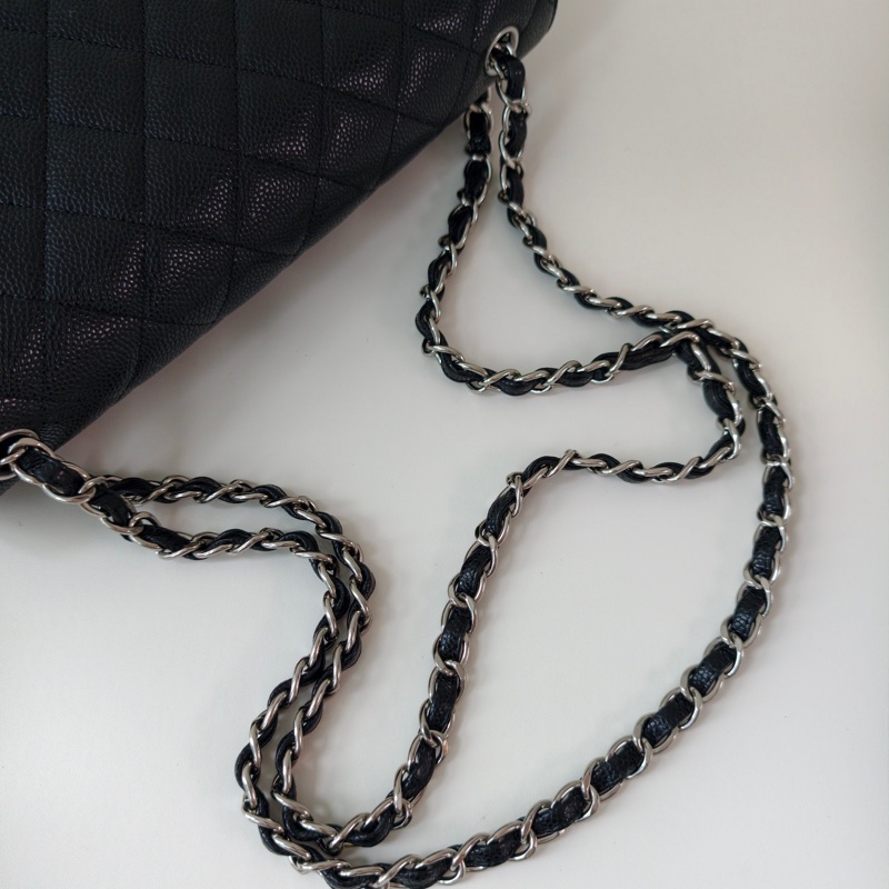 Chanel香奈兒 CF jumbo 荔枝牛黑銀-6