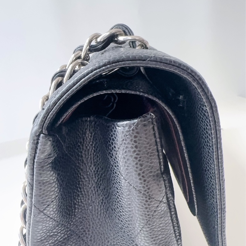 Chanel香奈兒 CF jumbo 荔枝牛黑銀-11