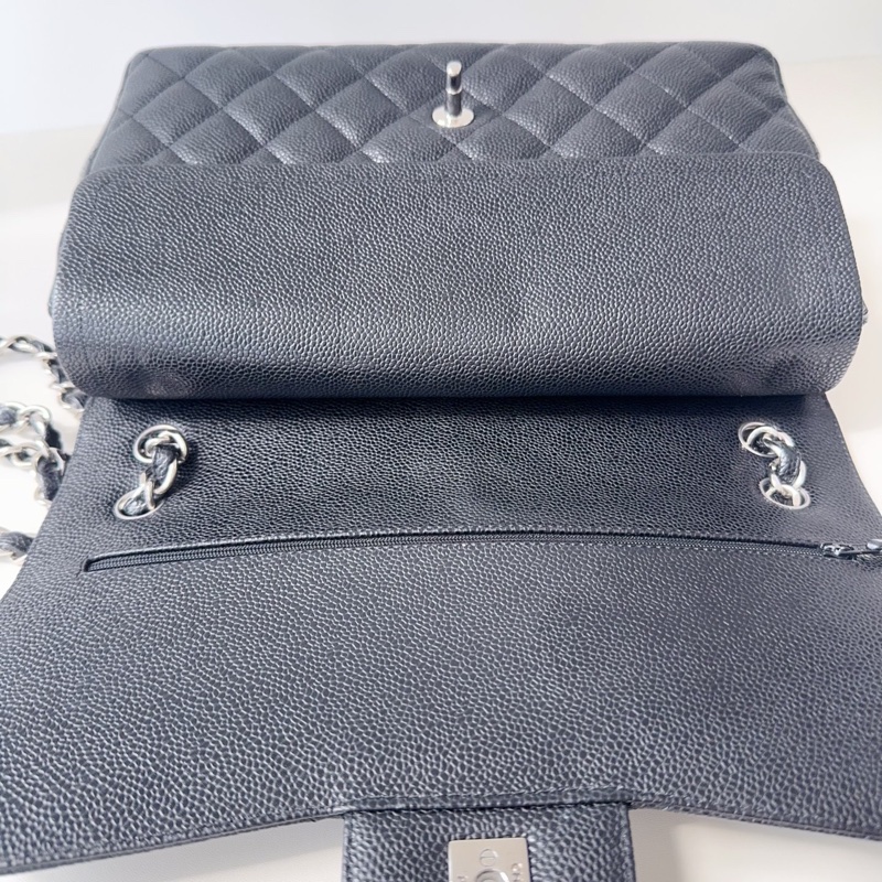 Chanel香奈兒 CF jumbo 荔枝牛黑銀-18