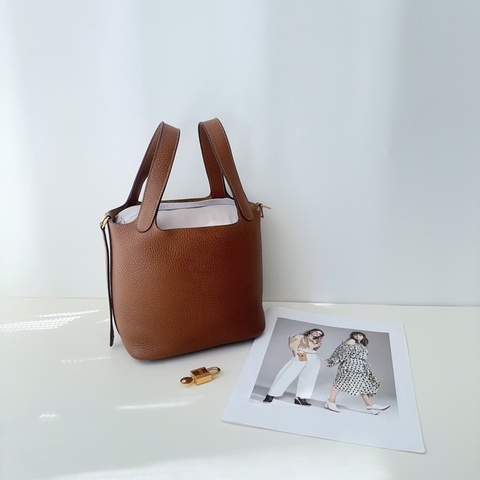 Hermes 愛馬仕 菜籃子18 金棕金扣c stamp