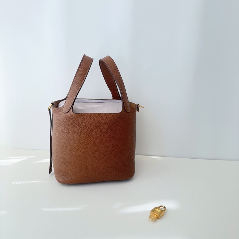 Hermes 愛馬仕 菜籃子18 金棕金扣c stamp-3