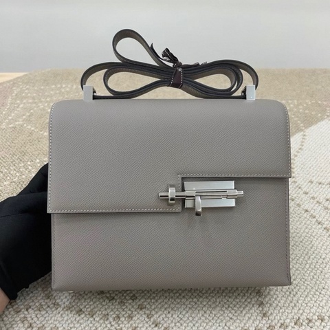 愛馬仕 Verrou 手槍包23銀河灰銀扣ep皮 C刻閒置帶膜單包