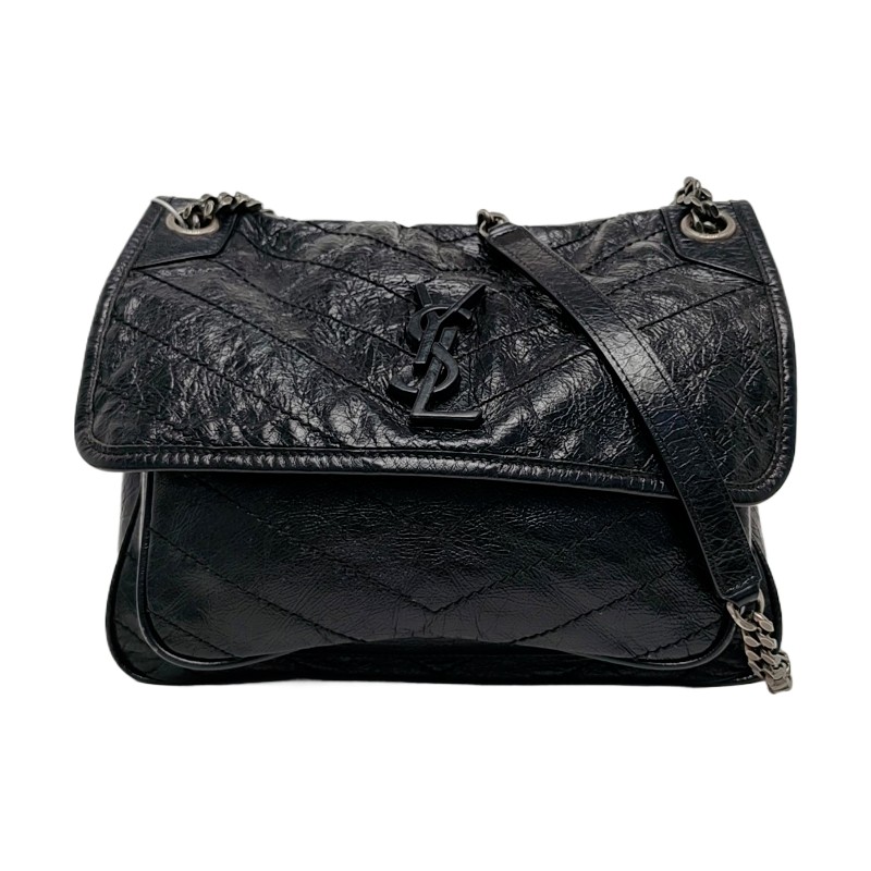 YSL NIKI 黑色油蠟皮中號 肩背包-0