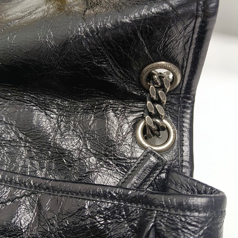 YSL NIKI 黑色油蠟皮中號 肩背包-7