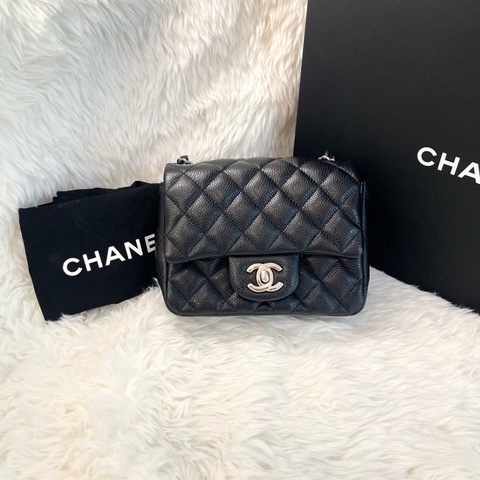 Chanel 荔枝紋 方胖子 黑銀