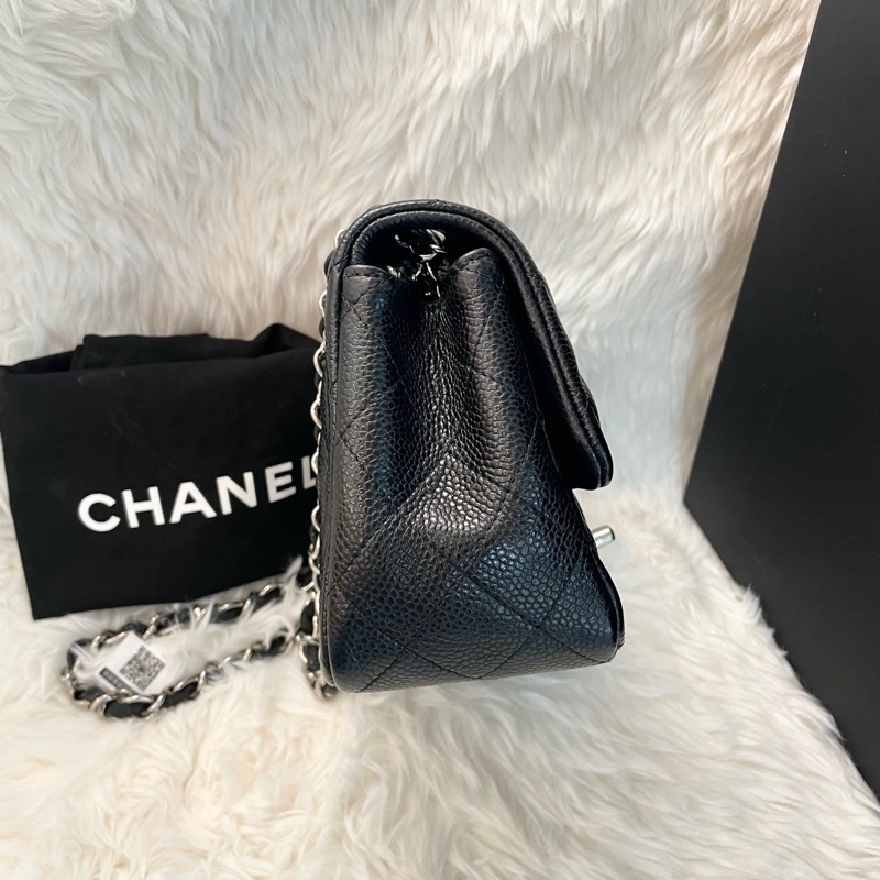 Chanel 荔枝紋 方胖子 黑銀-1