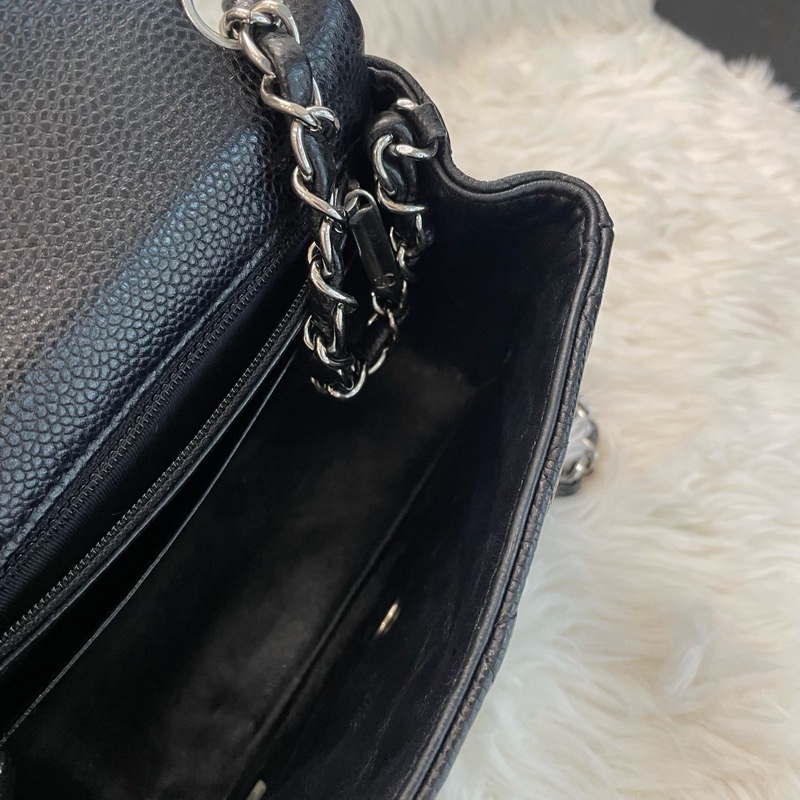 Chanel 荔枝紋 方胖子 黑銀-4