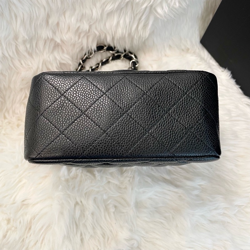 Chanel 荔枝紋 方胖子 黑銀-6