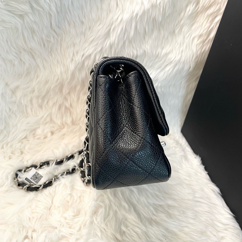 Chanel 荔枝紋 方胖子 黑銀-7