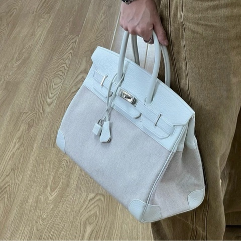 有購証🩷 愛馬仕/Hermes birkin35鉑金包  01純白togo皮拼帆布