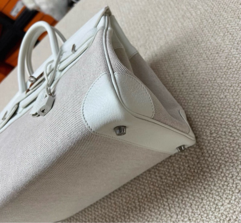有購証🩷 愛馬仕/Hermes birkin35鉑金包 01純白togo皮拼帆布-1