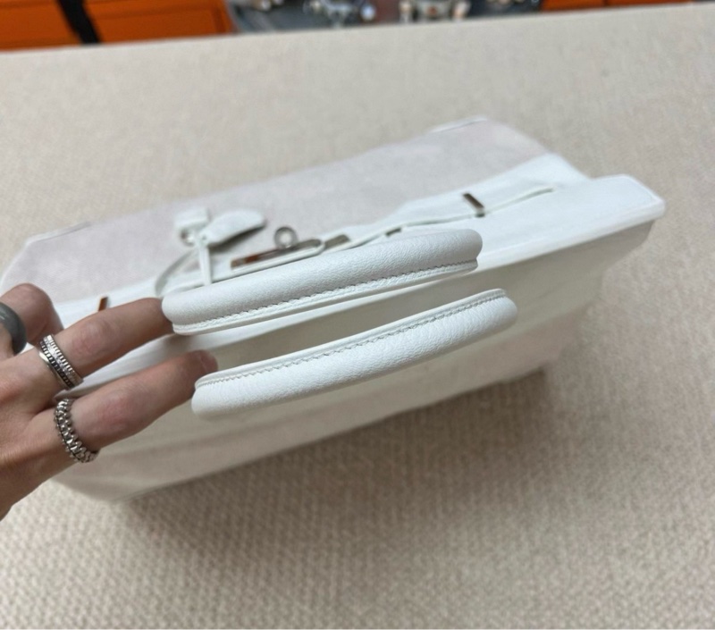 有購証🩷 愛馬仕/Hermes birkin35鉑金包 01純白togo皮拼帆布-9