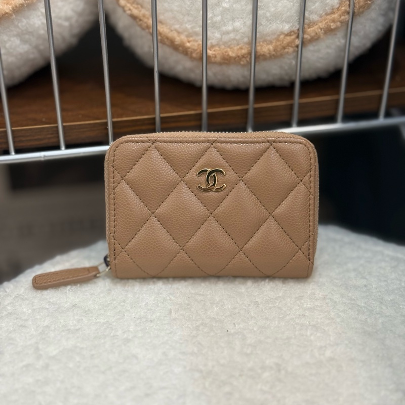 （閒置新）chanel 雙層荔枝拉鍊零錢包✨最新晶片款-0