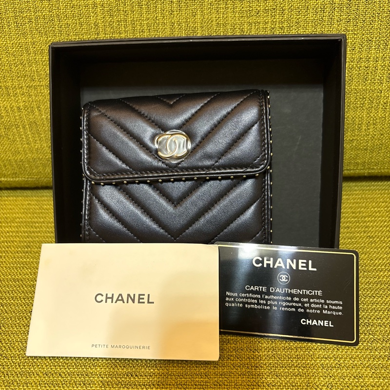 Chanel深藍色三折短夾-0