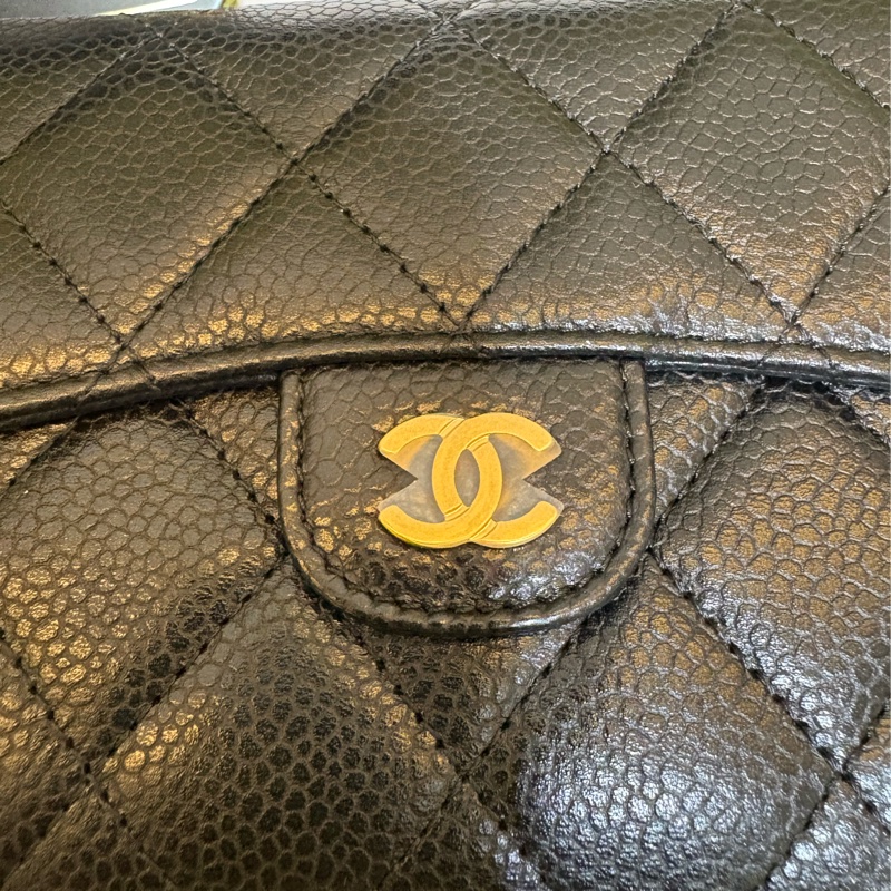 Chanel黑色荔枝皮經典短夾-4