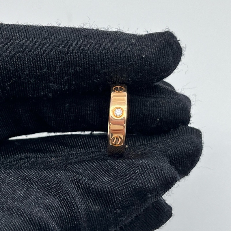 Cartier卡地亞 love系列鑲鑽窄版戒指 18k玫瑰金 尺寸49-2