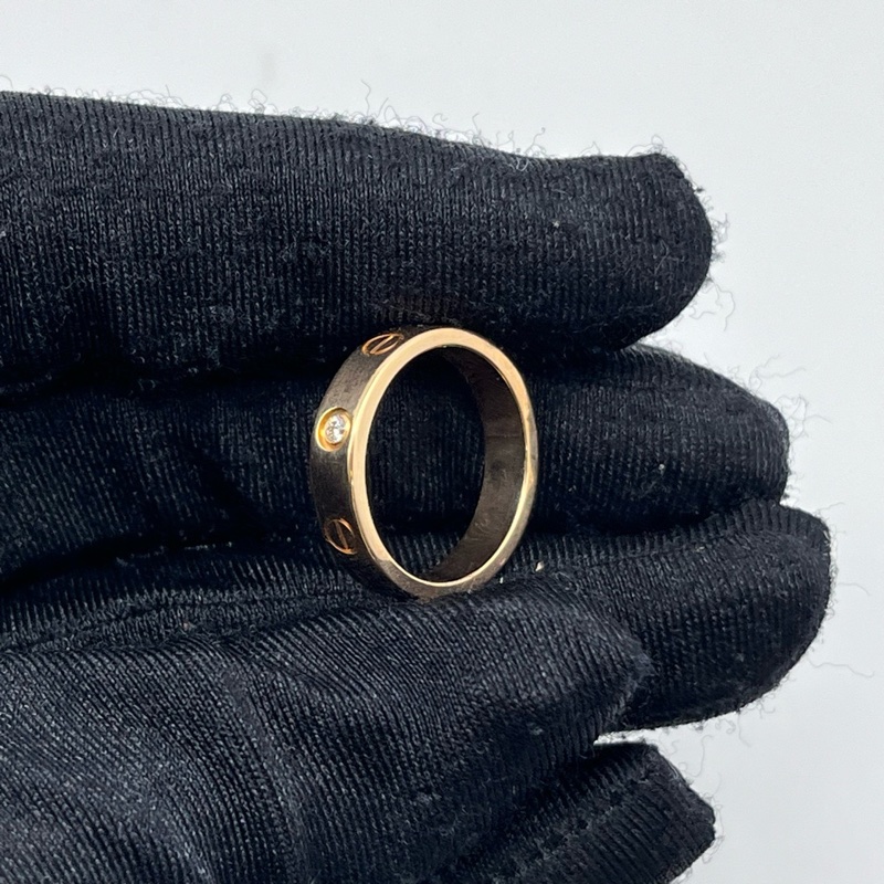 Cartier卡地亞 love系列鑲鑽窄版戒指 18k玫瑰金 尺寸49-3