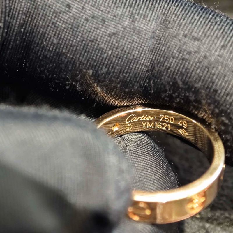 Cartier卡地亞 love系列鑲鑽窄版戒指 18k玫瑰金 尺寸49-9
