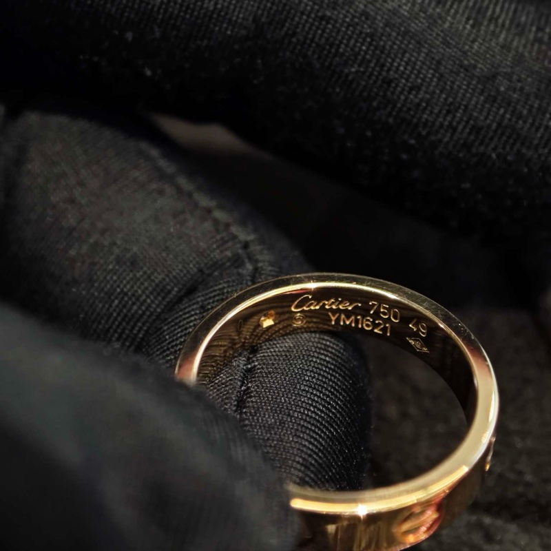 Cartier卡地亞 love系列鑲鑽窄版戒指 18k玫瑰金 尺寸49-12