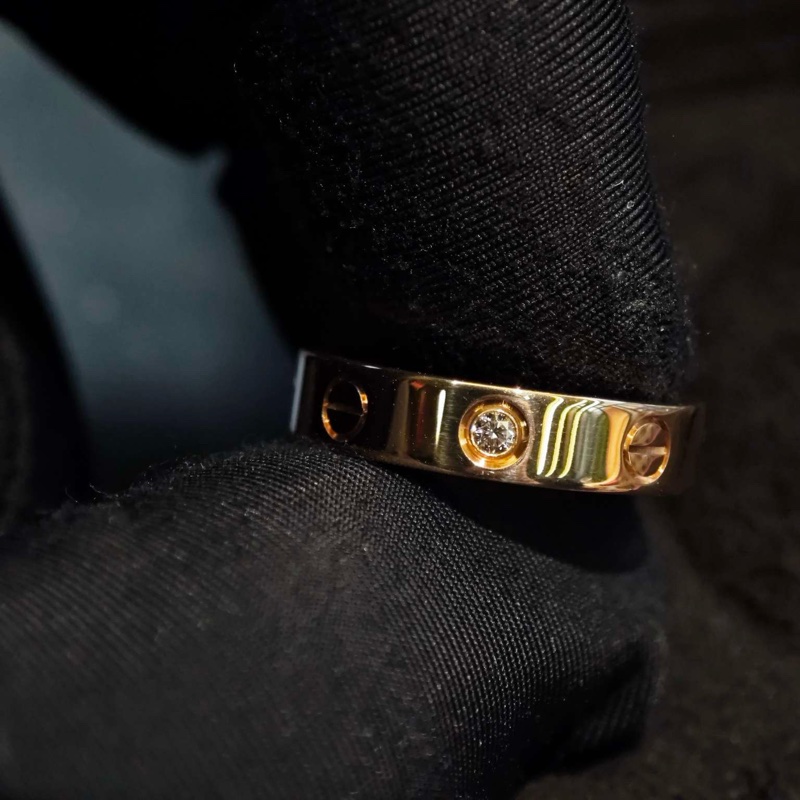 Cartier卡地亞 love系列鑲鑽窄版戒指 18k玫瑰金 尺寸49-13