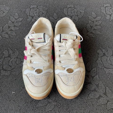 98新gucci米色紅綠織帶髒髒鞋36.5碼成色新磨損小