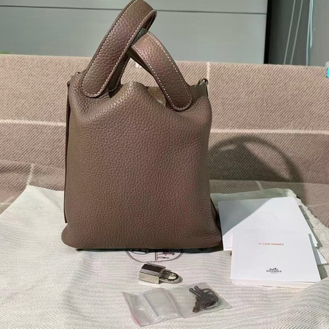 Hermes 愛馬仕水桶 18 大象灰 tc 皮銀扣 D刻 菜籃子