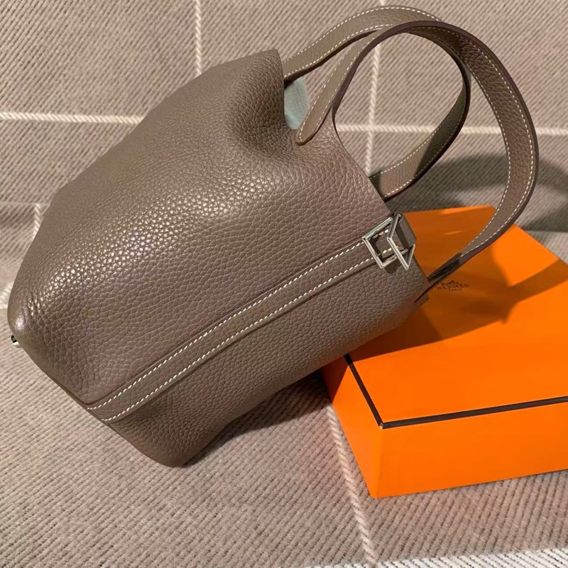 Hermes 愛馬仕水桶 18 大象灰 tc 皮銀扣 D刻 菜籃子-1