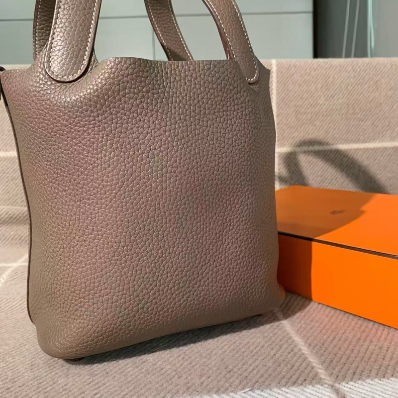 Hermes 愛馬仕水桶 18 大象灰 tc 皮銀扣 D刻 菜籃子-2