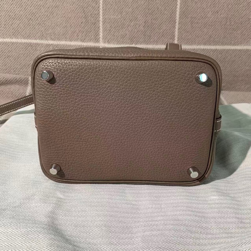 Hermes 愛馬仕水桶 18 大象灰 tc 皮銀扣 D刻 菜籃子-3