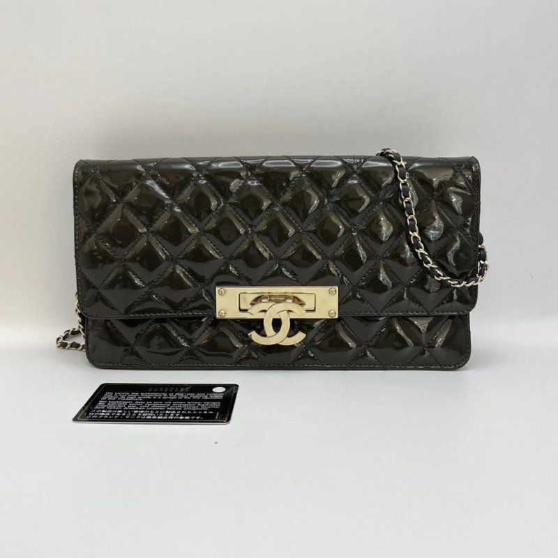 CHANEL漆皮WOC經典雙C扣肩背斜背鏈條包 26*14*6 98新配件保卡塵袋-0