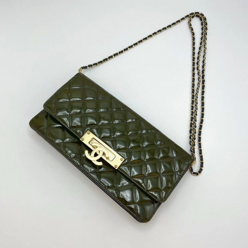 CHANEL漆皮WOC經典雙C扣肩背斜背鏈條包 26*14*6 98新配件保卡塵袋-1