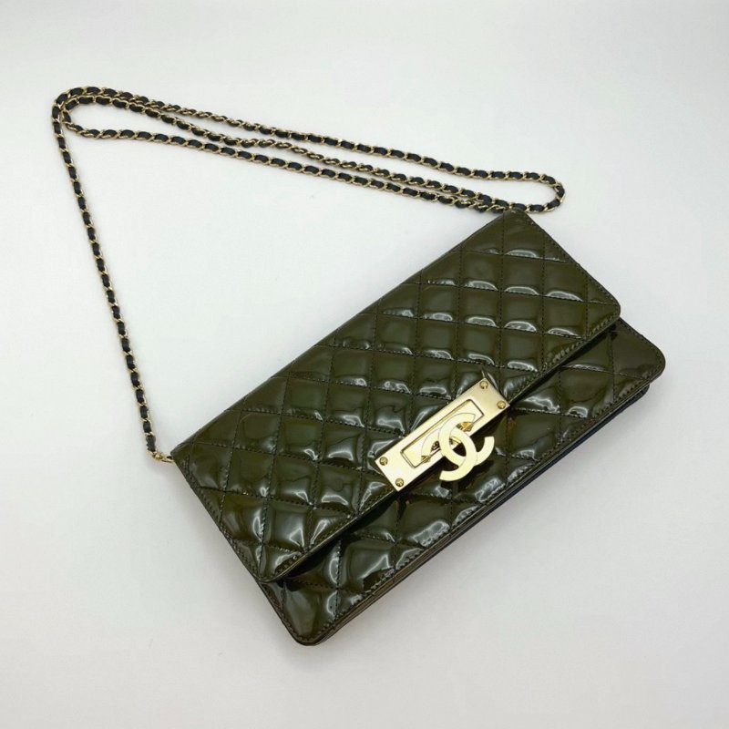 CHANEL漆皮WOC經典雙C扣肩背斜背鏈條包 26*14*6 98新配件保卡塵袋-2